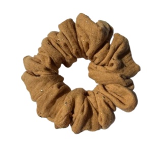 scrunchie złote kropki na musztardzie
