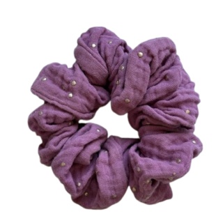 scrunchie złote kropki na wrzosie